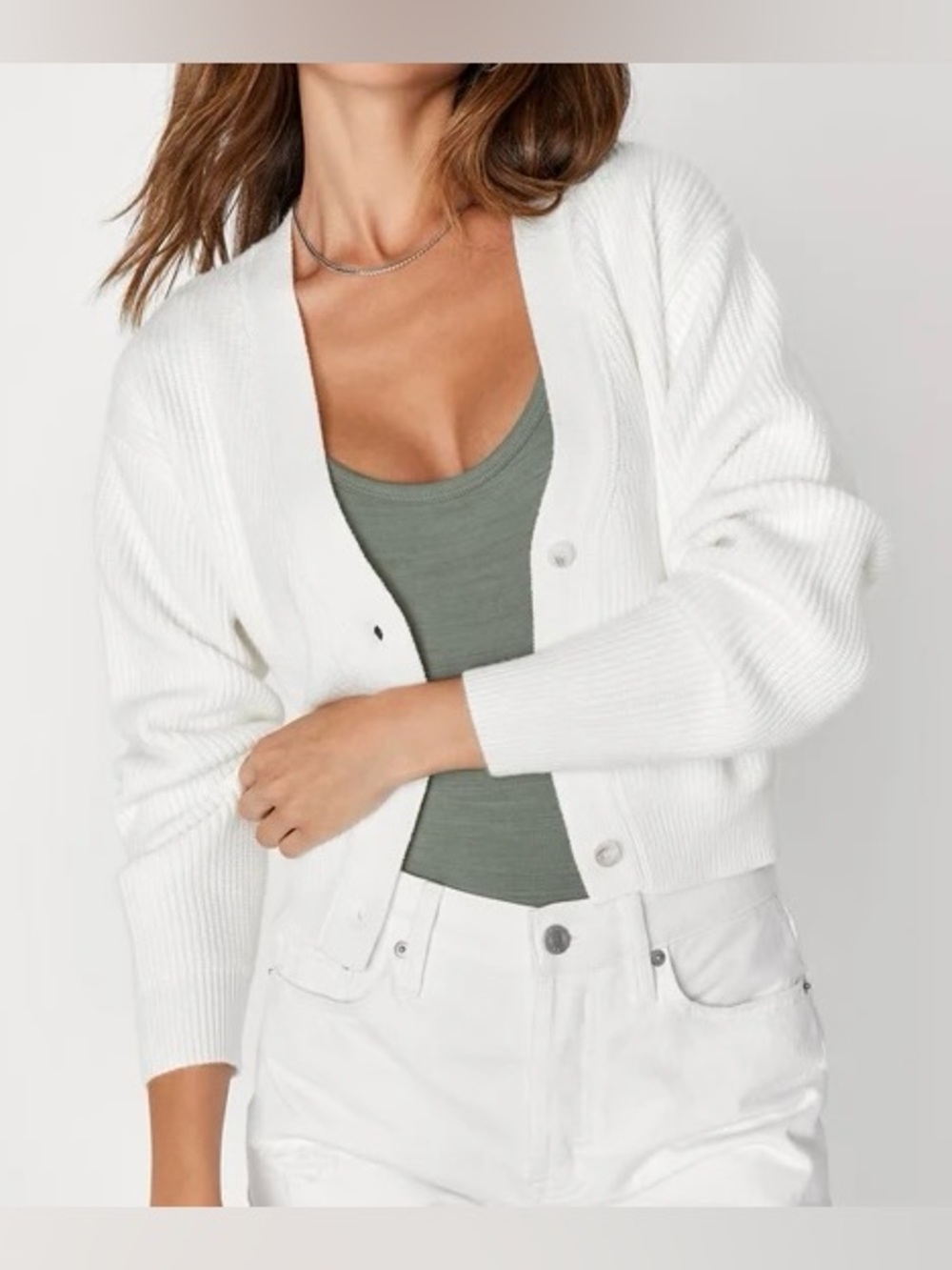 Lulus Ivory White Button Up Cropped Cardigan Sweater Knit Bridal Large Women’s